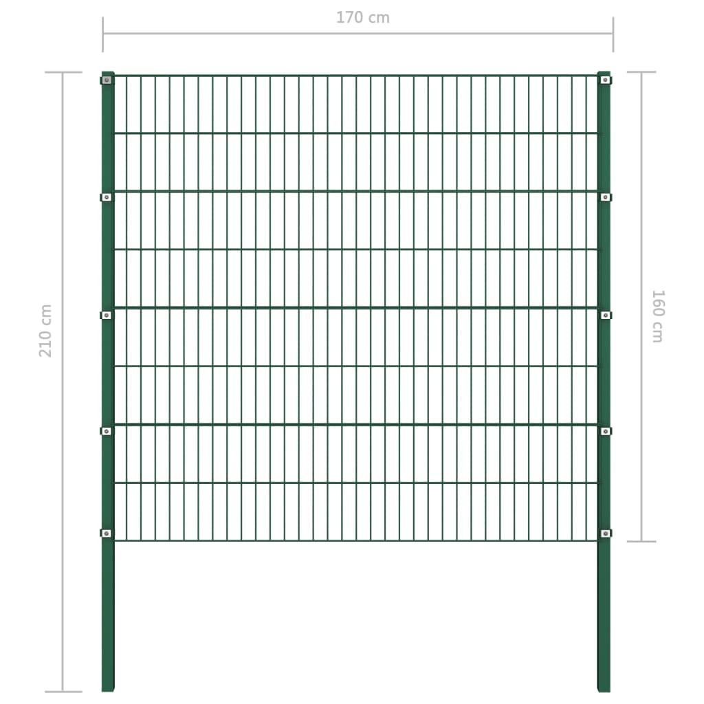 Fence Panel with Posts Iron 1.7x1.6 m Green